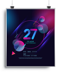 27th Years Anniversary Logo with Colorful Abstract Geometric background, Vector Design Template Elements for Invitation Card and Poster Your Birthday Celebration.