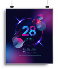 Fototapeta premium 28th Years Anniversary Logo with Colorful Abstract Geometric background, Vector Design Template Elements for Invitation Card and Poster Your Birthday Celebration.