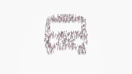 3d rendering of crowd of people in shape of symbol of front bus on white background isolated