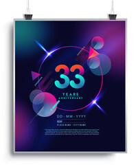 33rd Years Anniversary Logo with Colorful Abstract Geometric background, Vector Design Template Elements for Invitation Card and Poster Your Birthday Celebration.