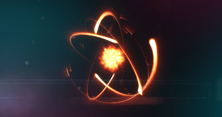 Glowing atom energy molecule force field - science laboratory experiment - obrazy, fototapety, plakaty