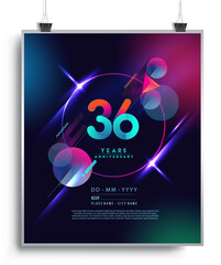 36th Years Anniversary Logo with Colorful Abstract Geometric background, Vector Design Template Elements for Invitation Card and Poster Your Birthday Celebration.