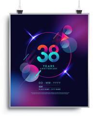 38th Years Anniversary Logo with Colorful Abstract Geometric background, Vector Design Template Elements for Invitation Card and Poster Your Birthday Celebration.