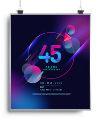45th Years Anniversary Logo with Colorful Abstract Geometric background, Vector Design Template Elements for Invitation Card and Poster Your Birthday Celebration.