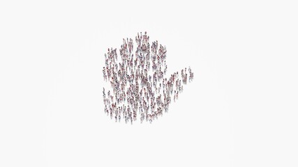 3d rendering of crowd of people in shape of symbol of hold on white background isolated