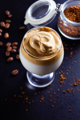 Dalgona coffee - whipped instant coffee mousse in the glass