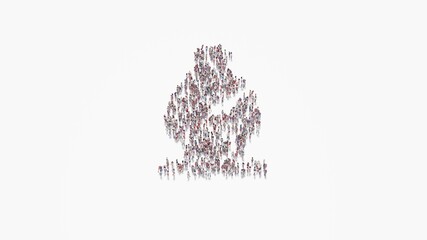 3d rendering of crowd of people in shape of symbol of chess bishop on white background isolated