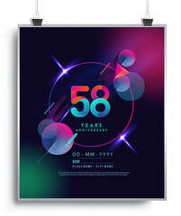 58th Years Anniversary Logo with Colorful Abstract Geometric background, Vector Design Template Elements for Invitation Card and Poster Your Birthday Celebration.