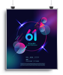 61st Years Anniversary Logo with Colorful Abstract Geometric background, Vector Design Template Elements for Invitation Card and Poster Your Birthday Celebration.