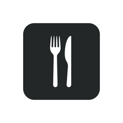 Fork and knife icon logo. Simple flat shape restaurant or cafe place sign. Kitchen and diner menu symbol. Vector illustration image. isolated on white background.