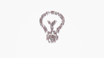 3d rendering of crowd of people in shape of symbol of idea on white background isolated