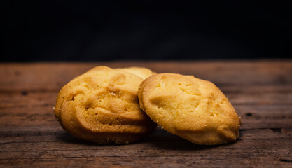 chocolate chip cookies on wooden table