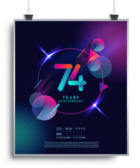 74th Years Anniversary Logo with Colorful Abstract Geometric background, Vector Design Template Elements for Invitation Card and Poster Your Birthday Celebration.