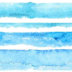 Keuken foto achterwand Horizontale strepen Strepen abstracte blauwe mariene horizontale waterverf die naadloos patroon herhalen