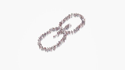 3d rendering of crowd of people in shape of symbol of link on white background isolated