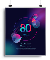 Fototapeta premium 80th Years Anniversary Logo with Colorful Abstract Geometric background, Vector Design Template Elements for Invitation Card and Poster Your Birthday Celebration.