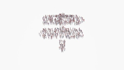 3d rendering of crowd of people in shape of symbol of map signs on white background isolated