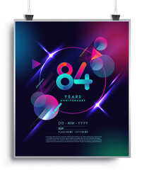 84th Years Anniversary Logo with Colorful Abstract Geometric background, Vector Design Template Elements for Invitation Card and Poster Your Birthday Celebration.