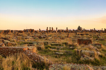 Obraz premium Noratus cemetery at Sevan lake in Armenia, Asia
