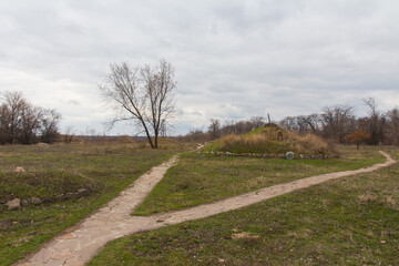 Trail on the island of Khortytsia in Zaporizhzhya in early spring. Ukraine