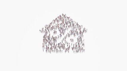 3d rendering of crowd of people in shape of symbol of mortgage on white background isolated