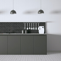 modern kitchen with black subway tiles
