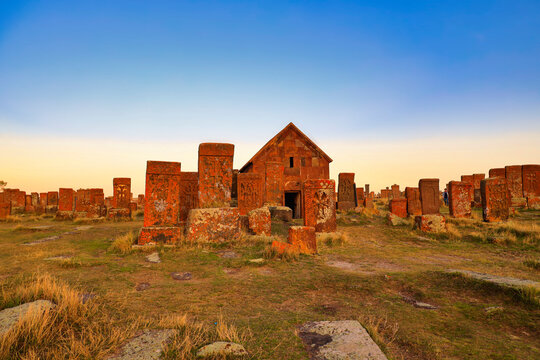 Noratus cemetery at Sevan lake in Armenia, Asia
