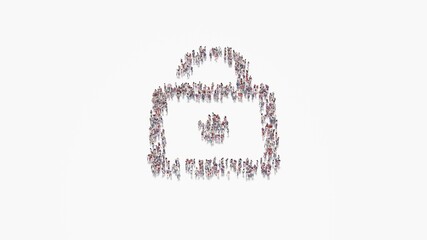 3d rendering of crowd of people in shape of symbol of open on white background isolated