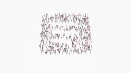 3d rendering of crowd of people in shape of symbol of paper on white background isolated