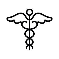 Caduceus line flat vector icon for mobile application, button and website design. Illustration isolated on white background. EPS 10 design, logo, app, infographic.