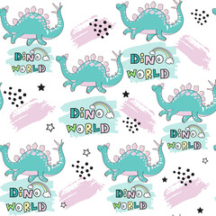 Funny dinosaur on a white background seamless pattern