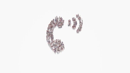 3d rendering of crowd of people in shape of symbol of phone volume on white background isolated