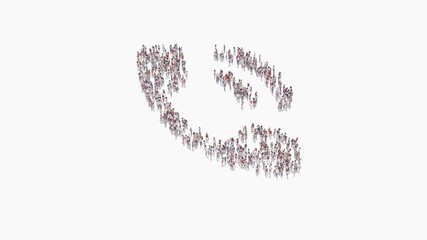 3d rendering of crowd of people in shape of symbol of phone working indicator on white background isolated
