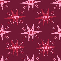 Valentines heart in stars seamless pattern. Ideal for background, wallpaper, textile, backdrop, wrapping paper. Pattern design.