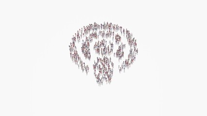 3d rendering of crowd of people in shape of symbol of podcast on white background isolated