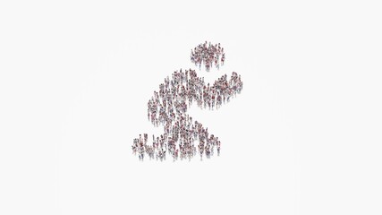 3d rendering of crowd of people in shape of symbol of pray on white background isolated