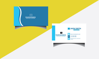 Print corporate white and blue business card design template.