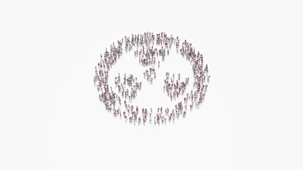 3d rendering of crowd of people in shape of symbol of radiation  on white background isolated