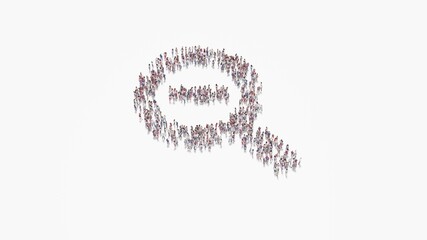 3d rendering of crowd of people in shape of symbol of search minus on white background isolated