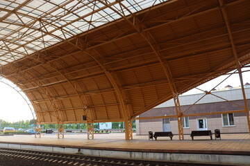 modern train station with platform in Belarus