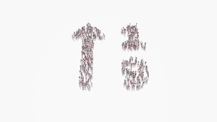 3d rendering of crowd of people in shape of symbol of sort numeric up on white background isolated