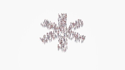 3d rendering of crowd of people in shape of symbol of star of life on white background isolated