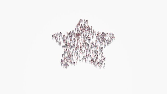 3d rendering of crowd of people in shape of symbol of star on white background isolated