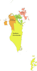 Pastel Colored Labeled Governorates Map of Asian Country of Bahrain