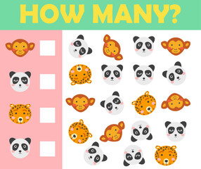 Cartoon Illustration of Education Mathematical Game of Animals Counting for Preschool Children.