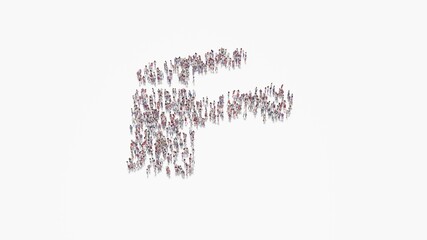 3d rendering of crowd of people in shape of symbol of tap  on white background isolated