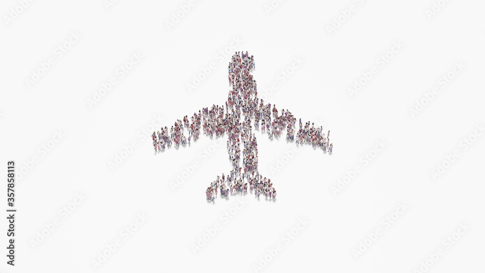 Wall mural 3d rendering of crowd of people in shape of symbol of technology on white background isolated