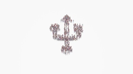 3d rendering of crowd of people in shape of symbol of technology  on white background isolated