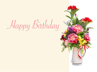 Happy Birthday greeting card with colorful flower vase