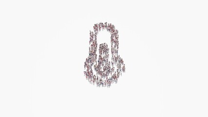 3d rendering of crowd of people in shape of symbol of thermometer half on white background isolated